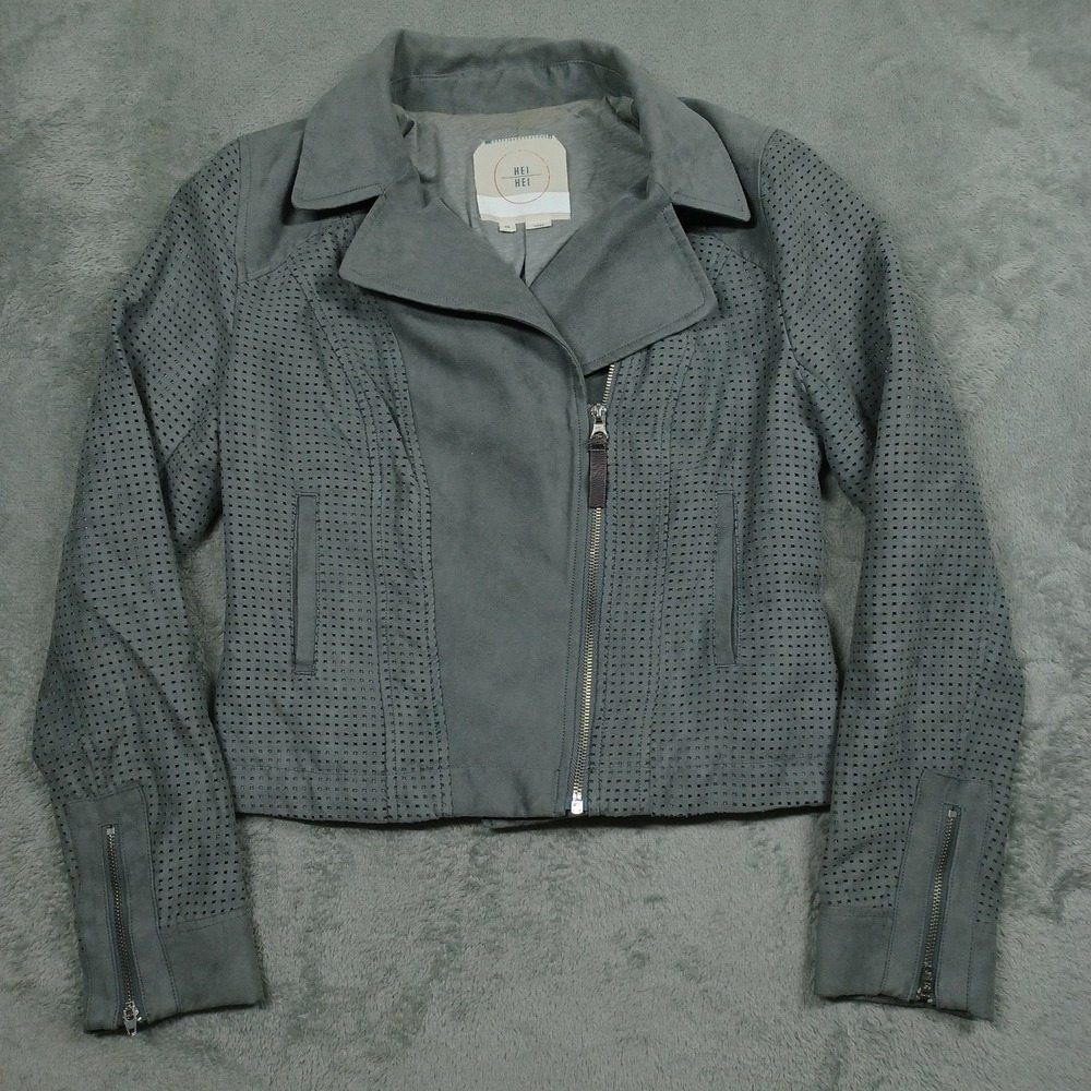 Hei Hei Jacket Womens XS‎ Gray Moto Zip Preppy Boho Anthropologie